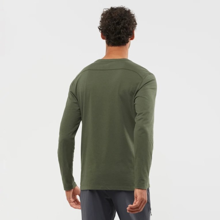 Camiseta Salomon Essential Long Sleeve Masculino Verde Oliva | PT D17649